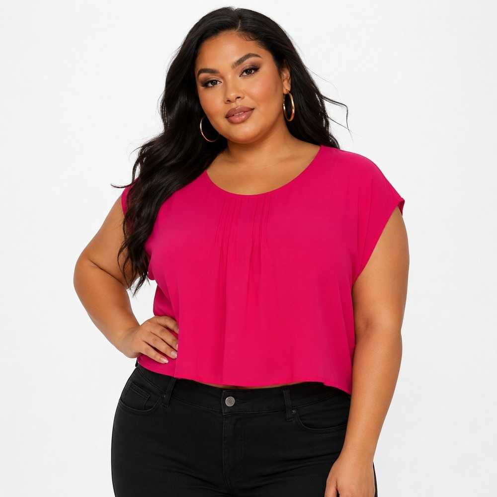 Torrid Georgette Dolman Sleeveless Crop Top Pink Peacock Pintuck Blouse 2 NWT